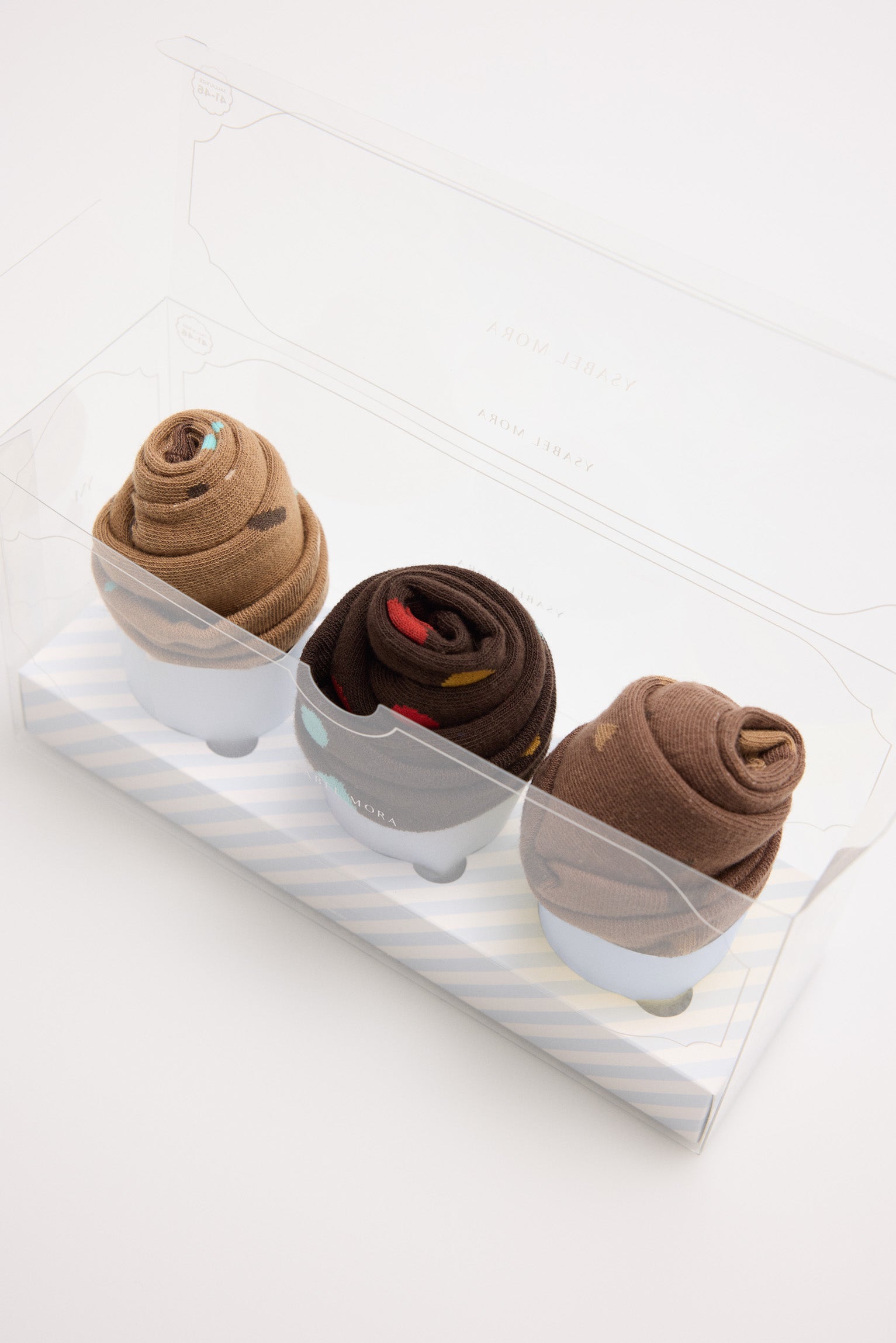Pacote de presente com 3 meias de muffin de chocolate