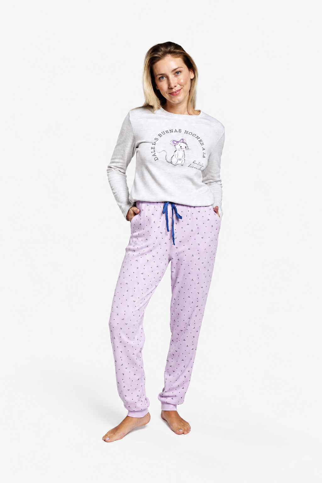 Pijama comprido de mulher cardado estampado Boa noite