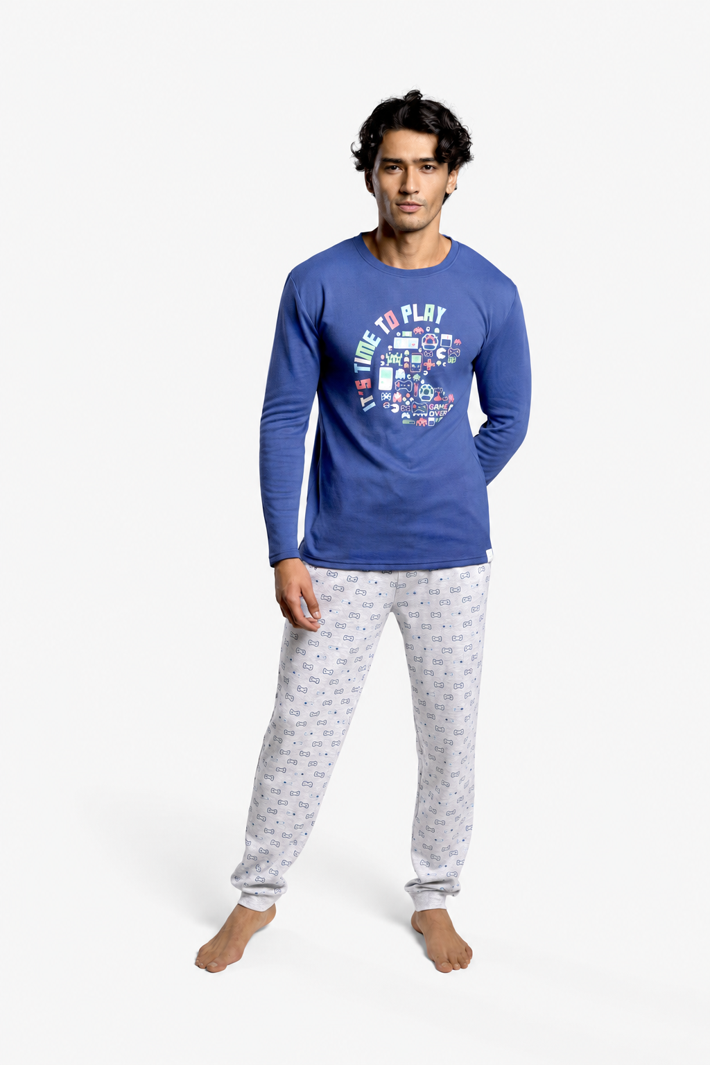 Pijama comprido de homem cardado estampado gamer