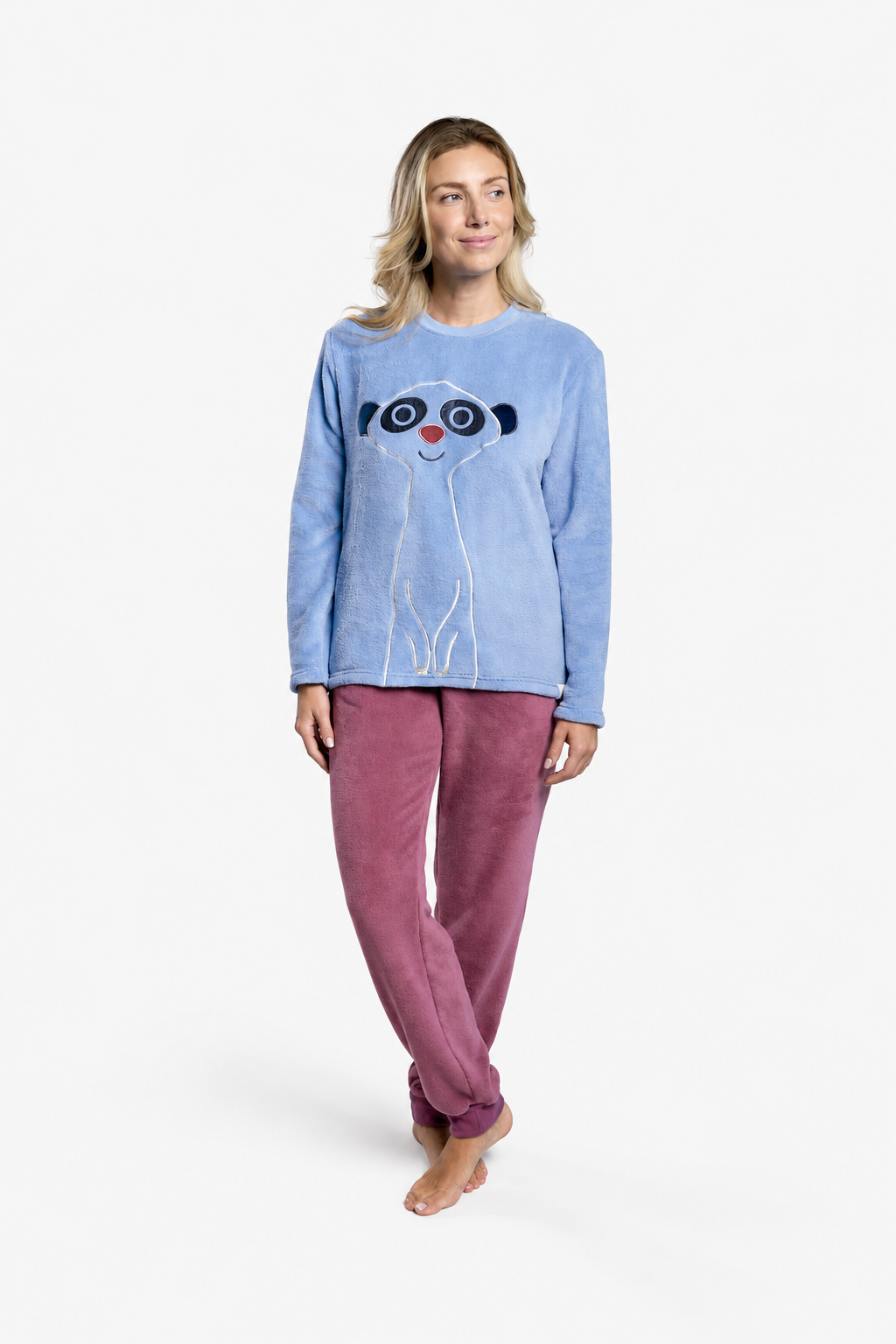 Pijama comprido de mulher polar coral suricata