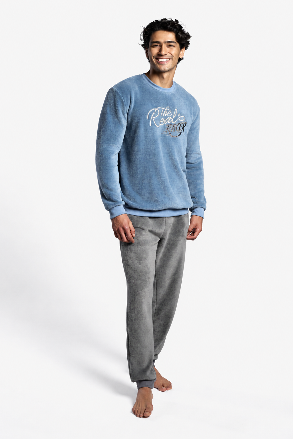 Pijama comprido de homem polar coral azul e cinzento The Real Racer