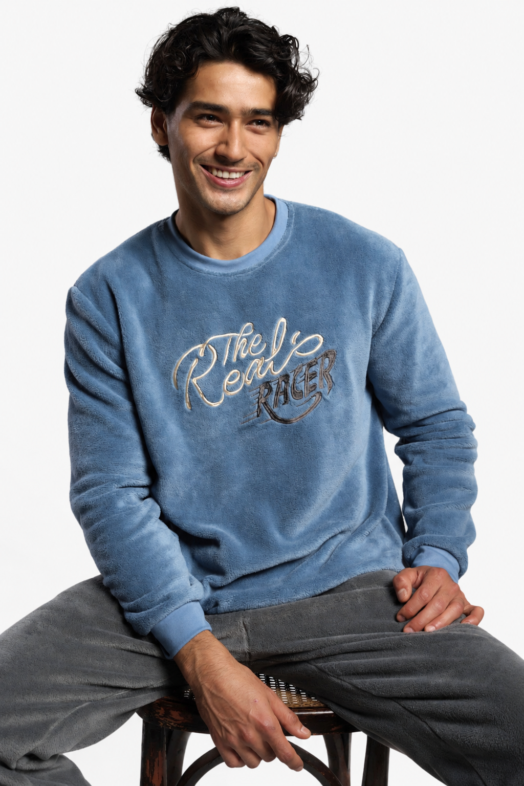 Pijama comprido de homem polar coral azul e cinzento The Real Racer