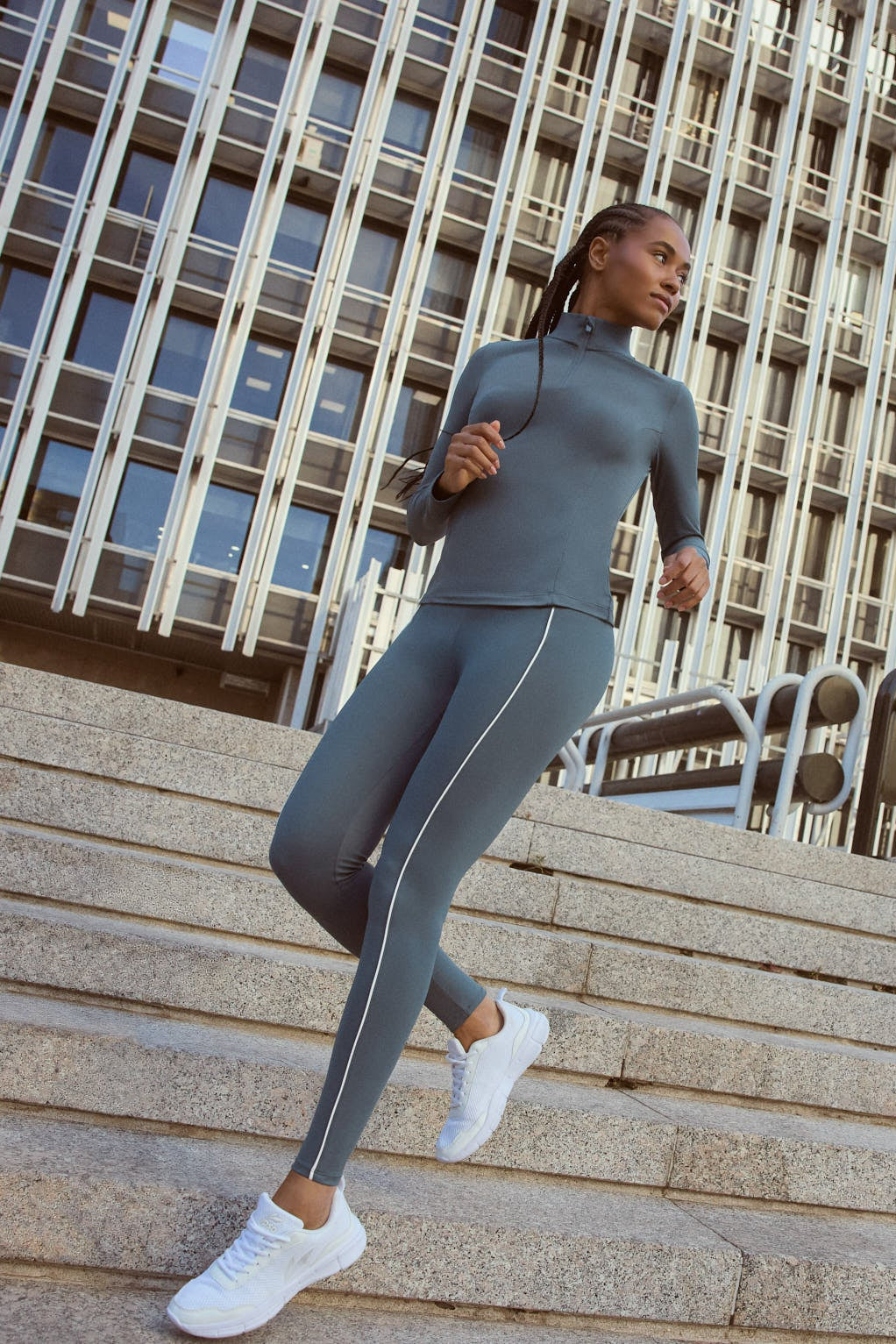 Leggings desportivos compridos de mulher azul efeito push-up