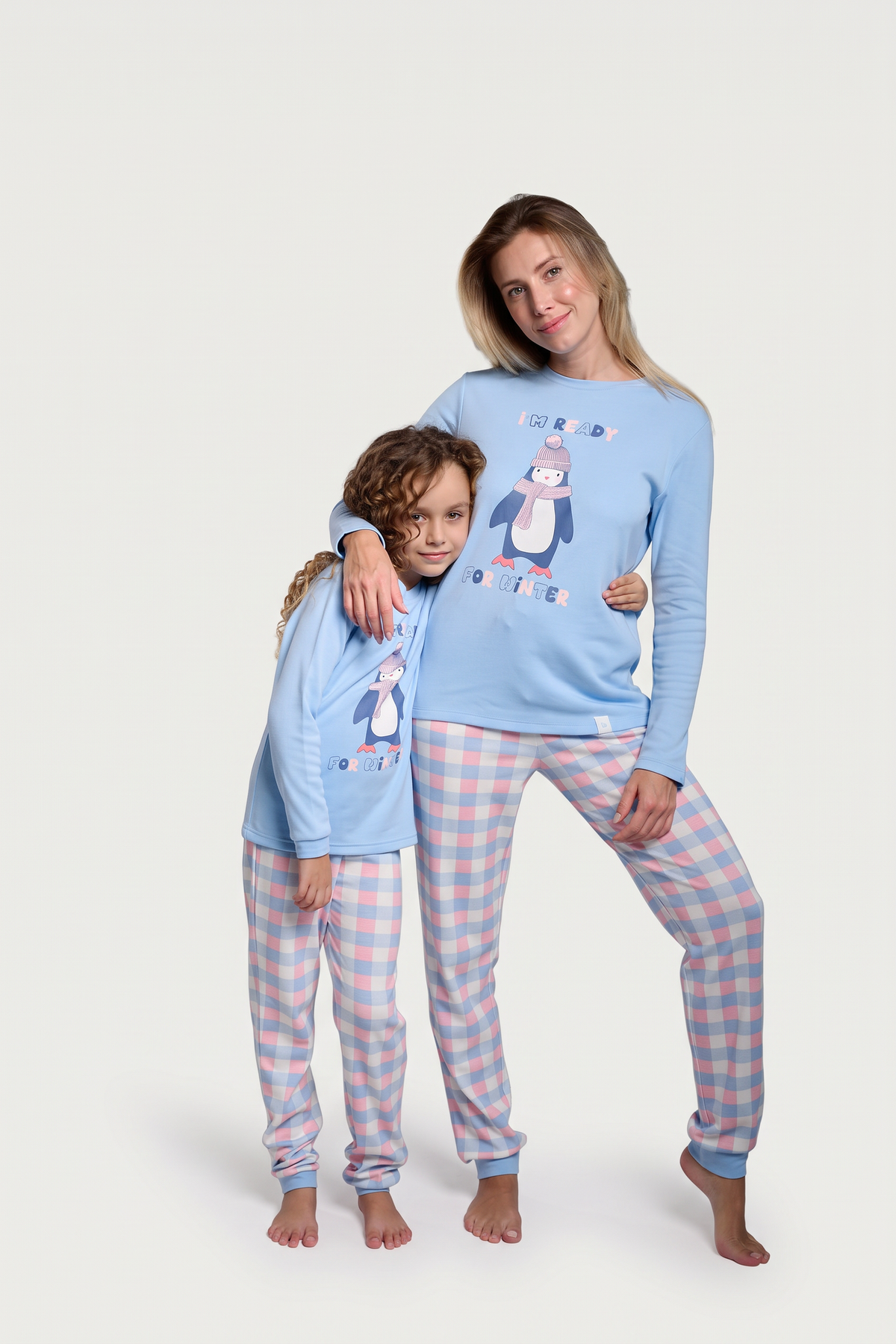 Pijama comprido de mulher cardado Winter aos quadrados