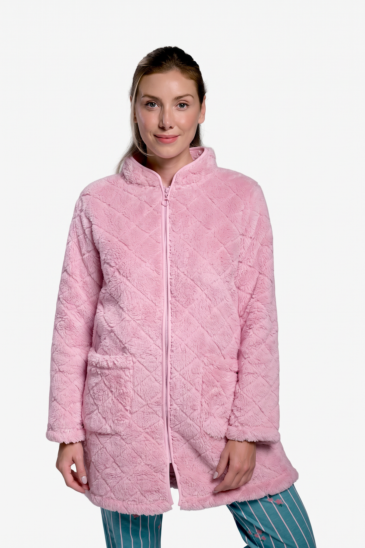 Roupão curto de mulher polar sherpa rosa com fecho