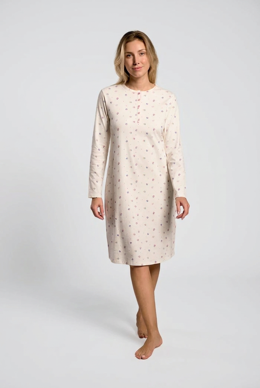 Camisa de dormir de mulher em algodão às bolinhas
