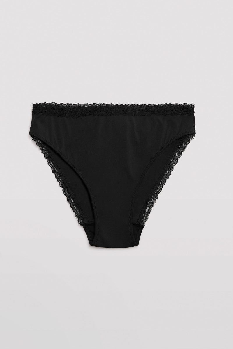 Tanga com pormenor de lingerie em algodão natural preto – Ysabel Mora